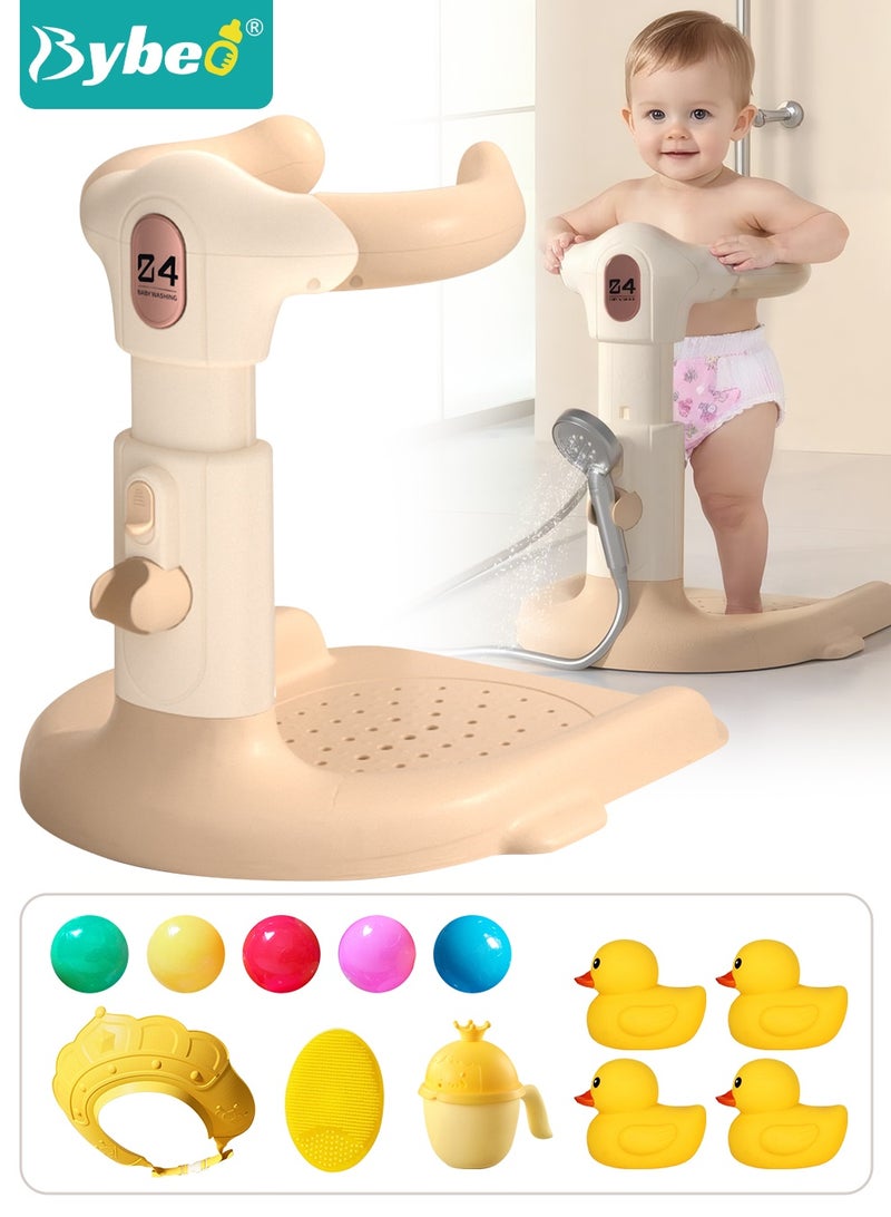 Bybeo 13PCS Baby Bath Support, Baby Bath Tub, Infant Bathtub, Infant Bath Chair, Foldable Baby Bath Stand with Anti-Slip Base, Adjustable Bath Shower Helper with Shower Cap + Shampoo Brush + Shower Cup + Duckling toys *4 + Ocean Balls *5 - Image 1